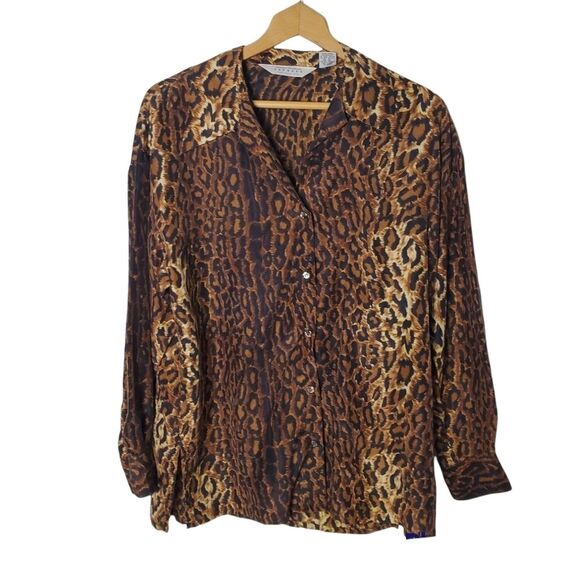Vintage Express Silk Leopard Print Blouse Size Small - Picture 1 of 5